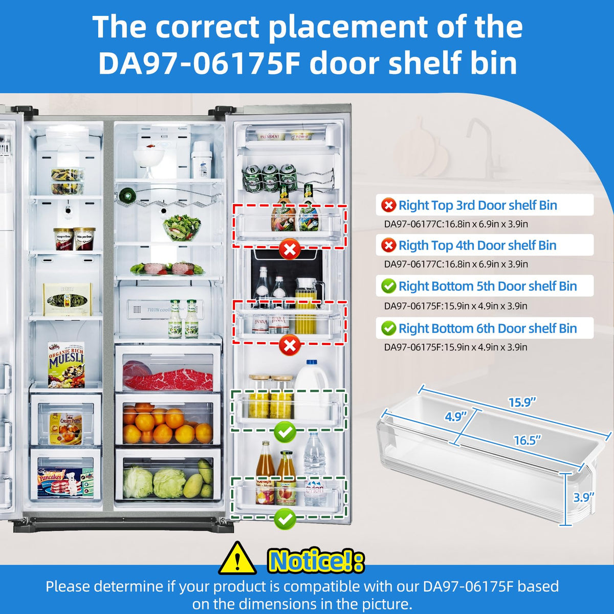 MTZUL DA97-06175F Refrigerator Door Bin Compatible with Kenmore Samsung