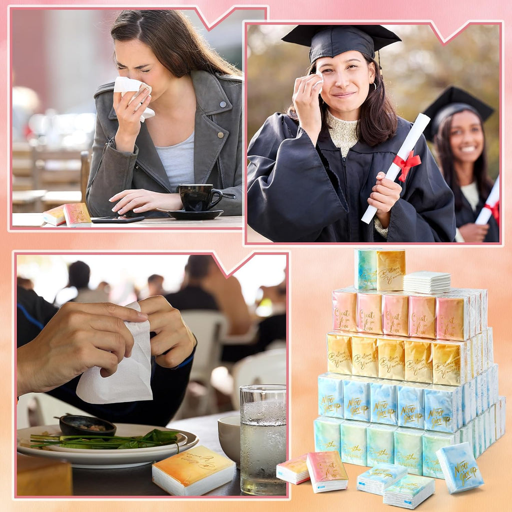 200 Packs Inspirational Pocket Tissue Travel Size Individual Facial Tissue Bulk Mini Pocket Paper 3 Ply for Family