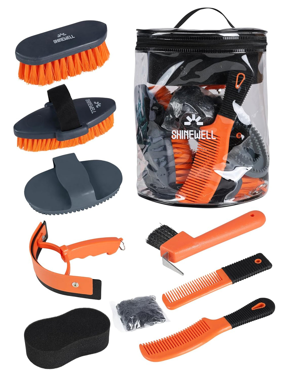 Horse Grooming Kit, Complete Horse Brush Set, Equine Grooming Tools for Shedding & Daily Care Orange