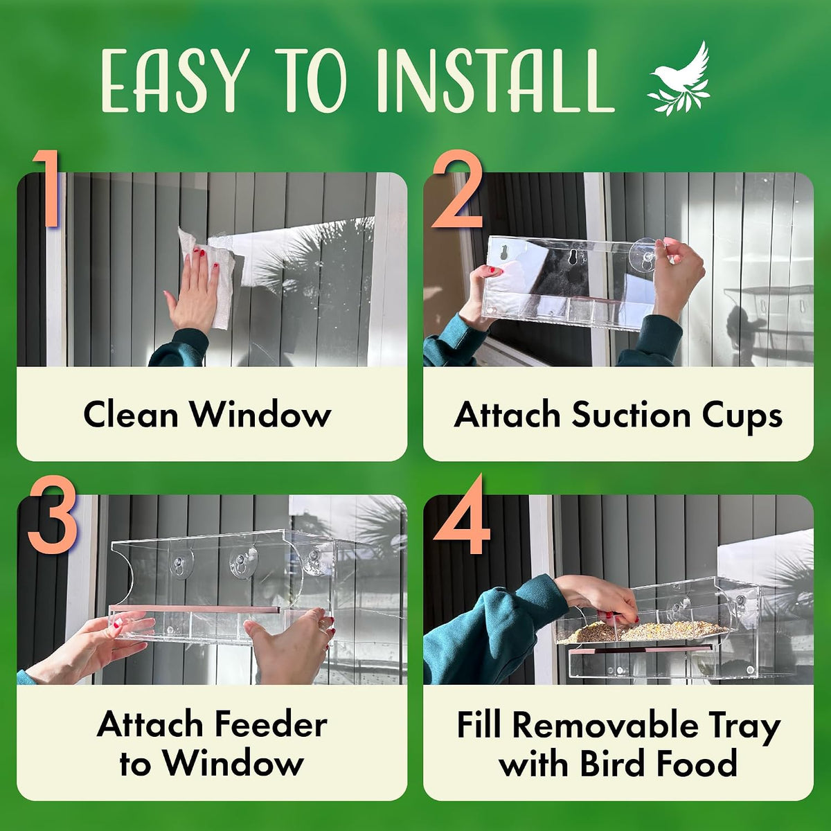 Window Bird Feeder by Nature's Hangout - No Assembly, Strong Suction Cups