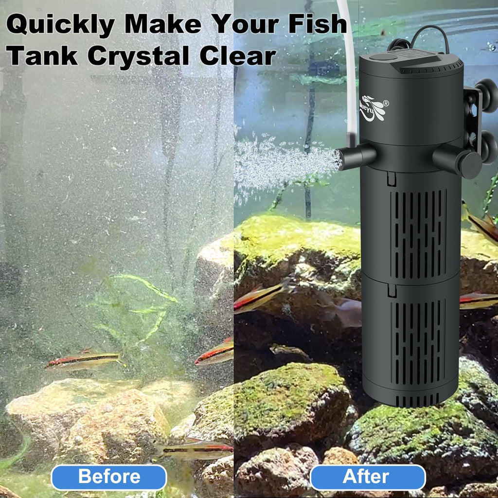 Aquarium Filter, Fish Tank Filter 4-in-1 for 30-80 Gallon Tanks, Submersible Internal Filter with Wave-Maker