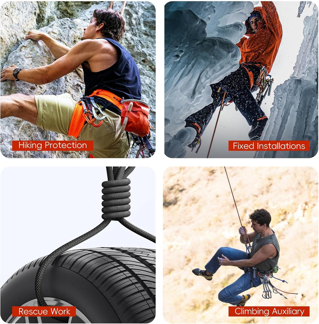 UIAA Static Climbing Rope 11mm, 45M(150FT) Black | Nylon Kernmantle, Rappelling Rope, Survival Rescue Cord, Rock