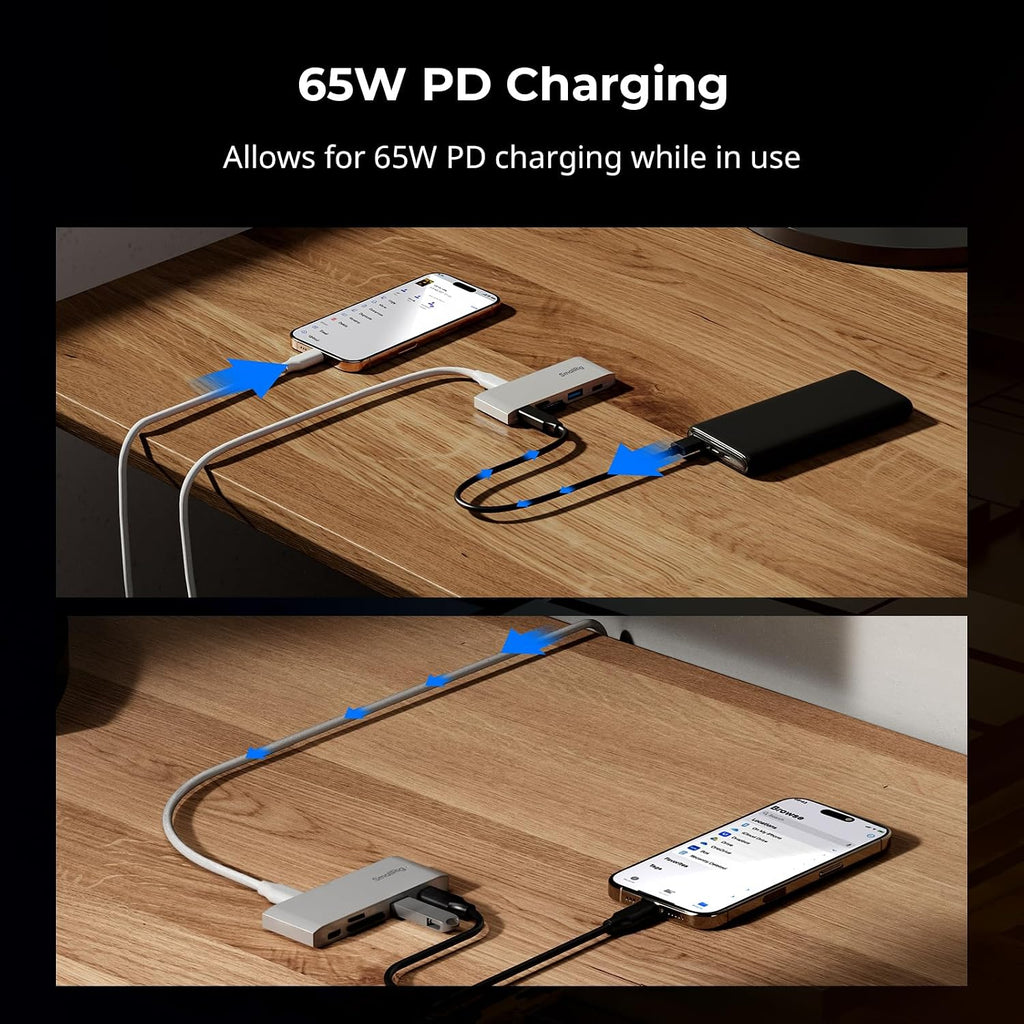 5-in-1 Memory Card Reader, Dual USB-C & SD/TF Card Slots, 65W PD Charging, for SD, SDHC, SDXC, Micro SD, Micro SDXC