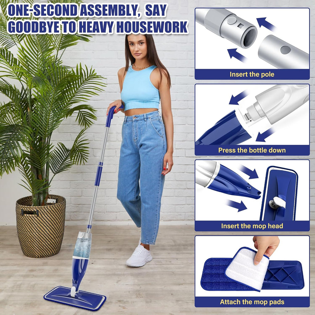 Microfiber Spray Mop for Floors Cleaning: Wet Dry Hardwood Floor Mops with 3 Washable Reusable Pads for Swiffer