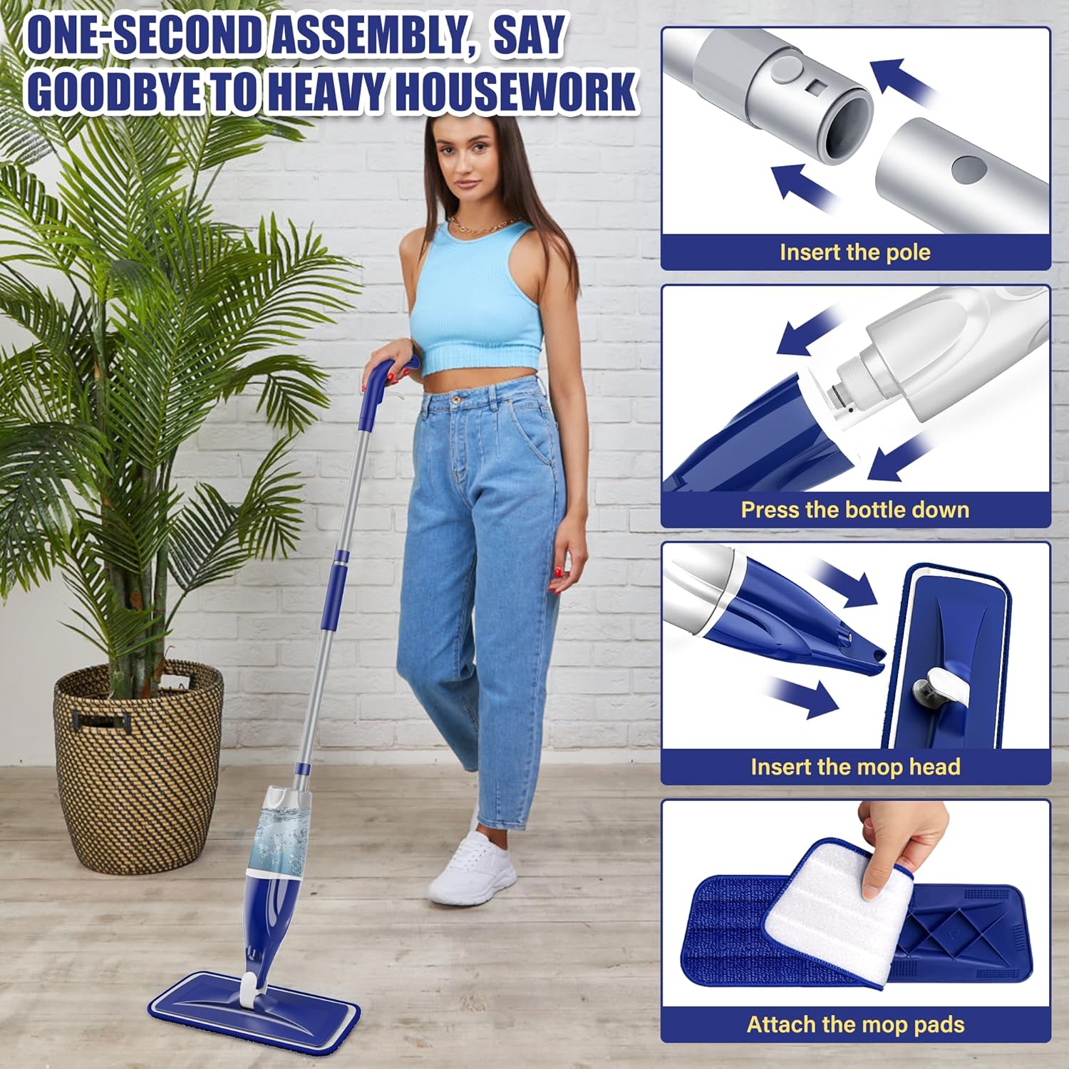 Microfiber Spray Mop for Floors Cleaning: Wet Dry Hardwood Floor Mops with 3 Washable Reusable Pads for Swiffer