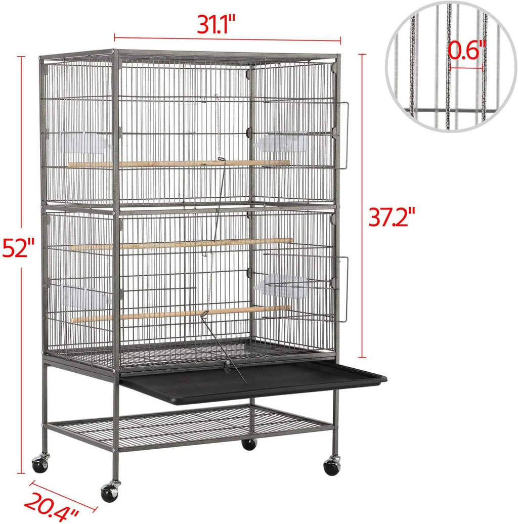 Wrought Iron Large Flight Parrot Bird Cage with Rolling Stand for Multiple Parakeets Conure Cockatiel Cage