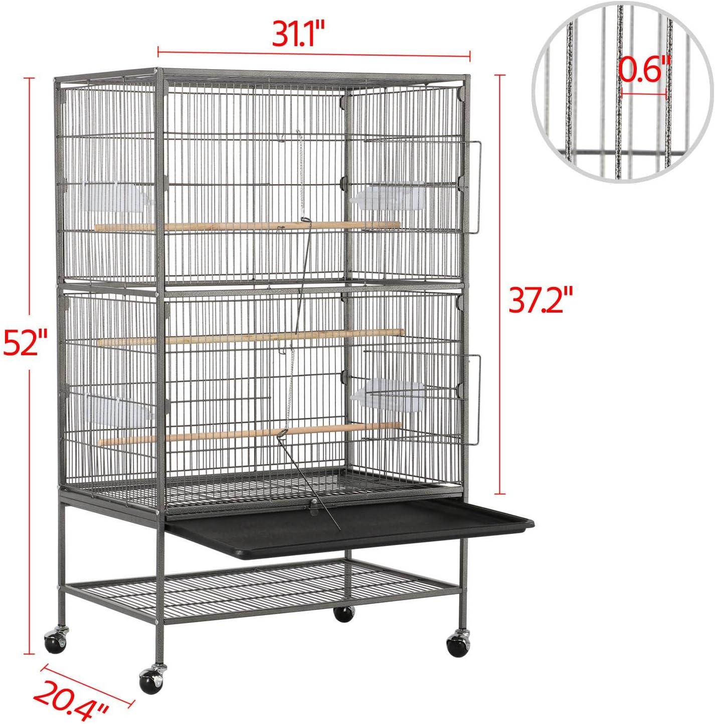 Wrought Iron Large Flight Parrot Bird Cage with Rolling Stand for Multiple Parakeets Conure Cockatiel Cage