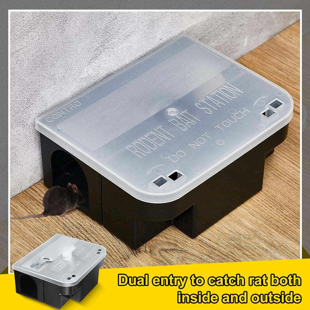 2 Pcs Mouse Bait Stations with Keys, Rodent Trap Box,Clear | Large Size 8.9 x 7.3 x 3.6 in, Openable Clear Lid