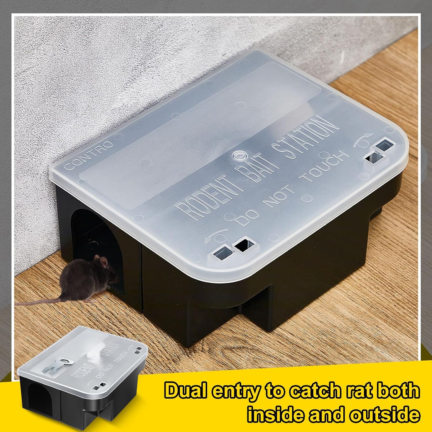2 Pcs Mouse Bait Stations with Keys, Rodent Trap Box,Clear | Large Size 8.9 x 7.3 x 3.6 in, Openable Clear Lid