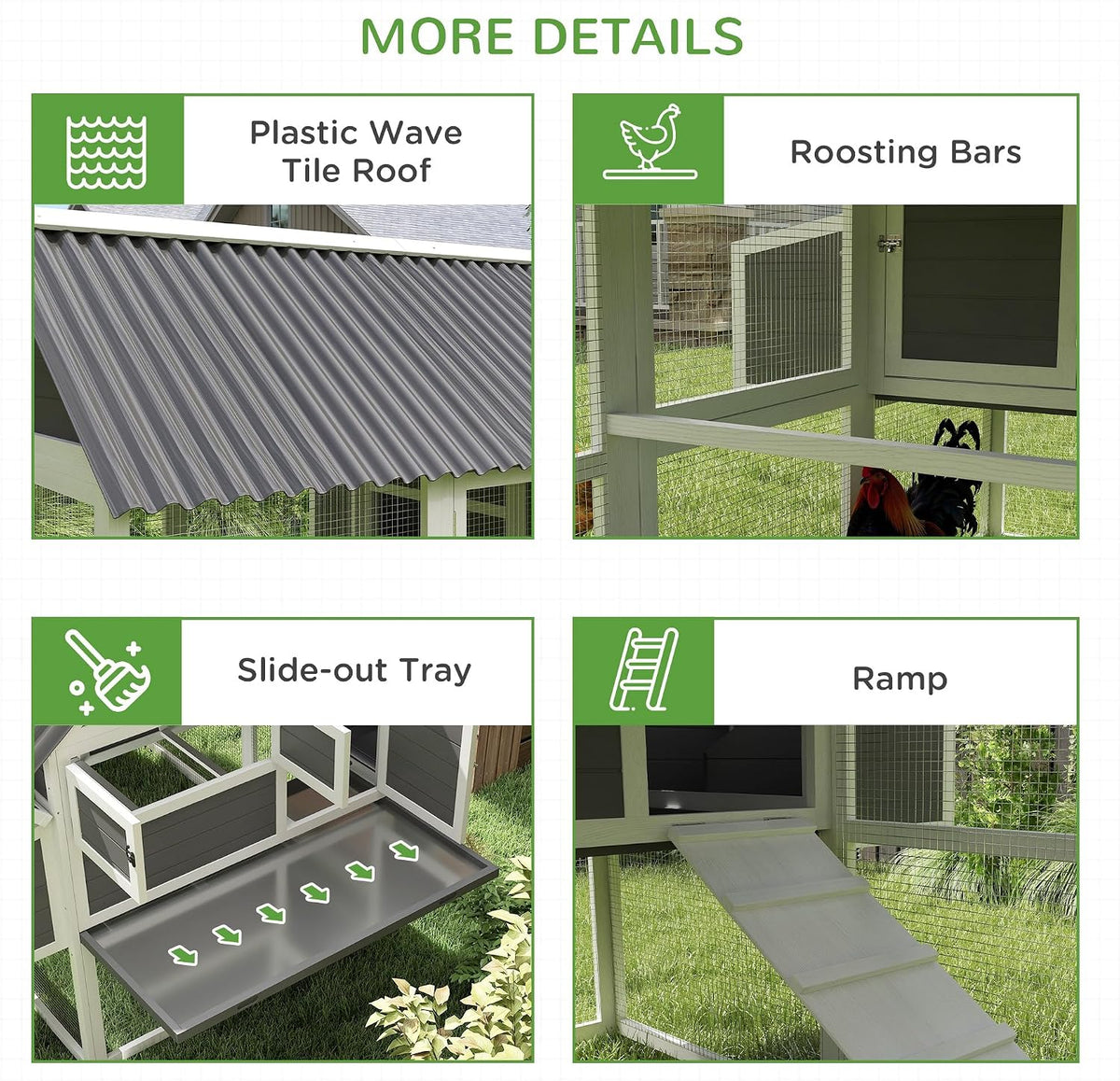 Chicken Coop with Run, Large, for 4-6 Chickens, 69" W x 84" x 59"