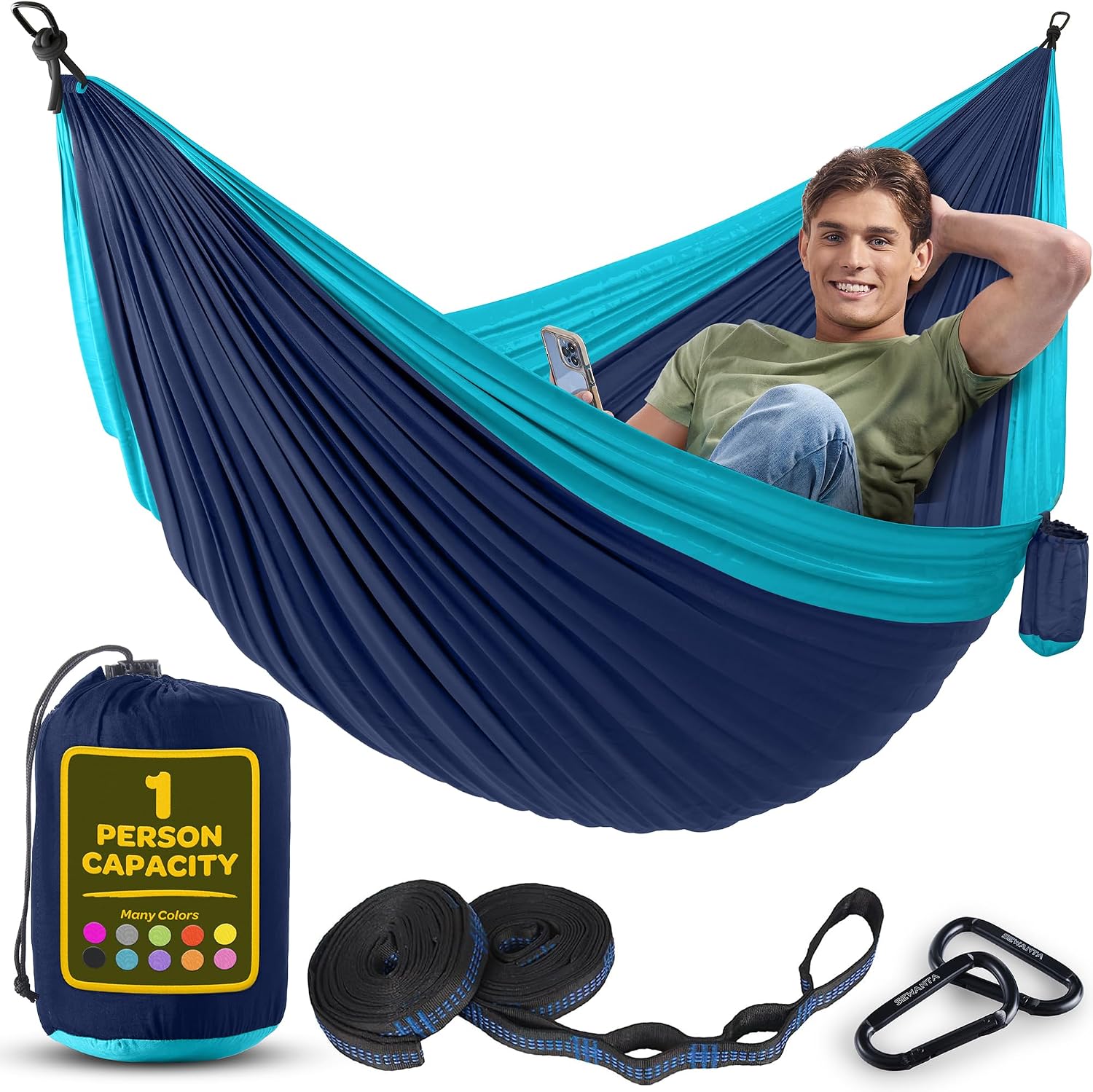 Durable Hammock 400 lb Capacity, Nylon Camping Hammock Chair - Double or Single Sizes w/Tree Straps and Attached