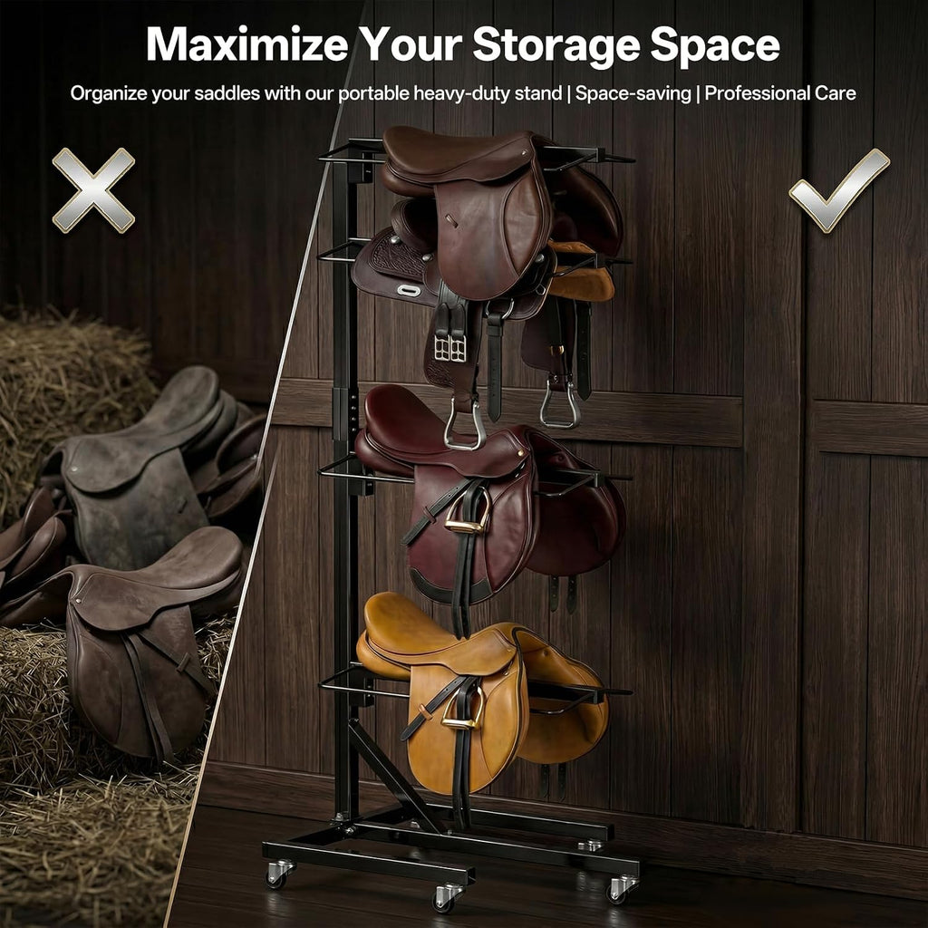 4 Tier Saddle Rack with Wheels, Heavy Duty Horse Saddle Stand