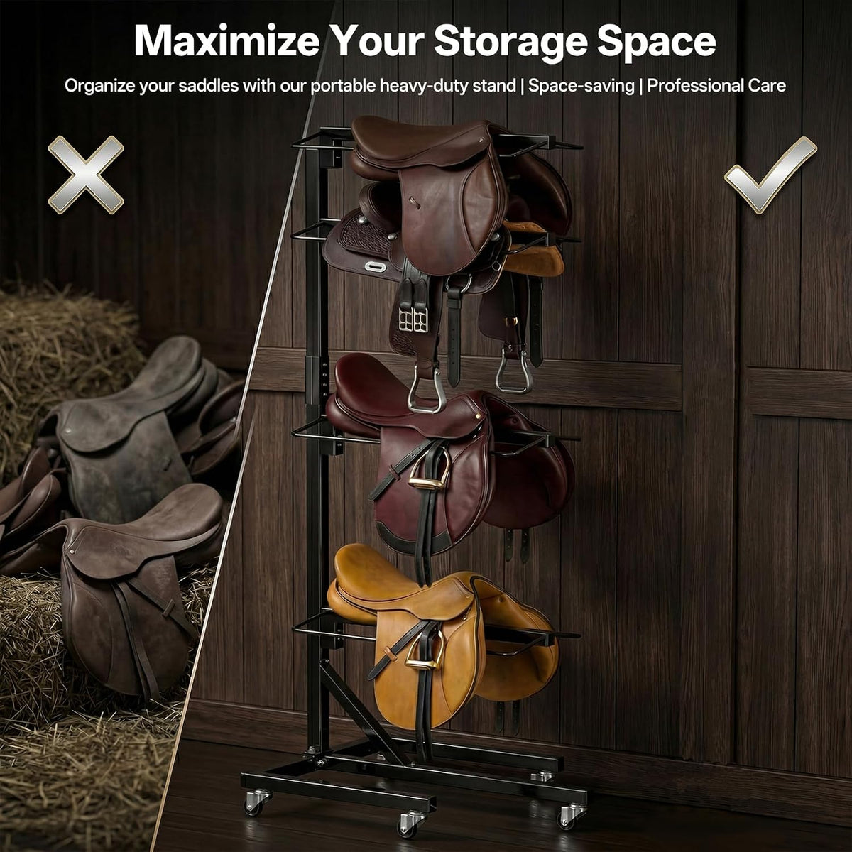 4 Tier Saddle Rack with Wheels, Heavy Duty Horse Saddle Stand