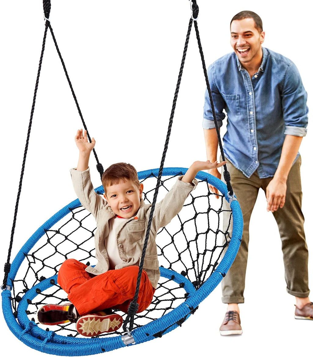 Hanging Netted Seat Swing - 35.5" Inch Kids Indoor Outdoor Yard Round Circle Saucer Swing for Trees or Swing Sets