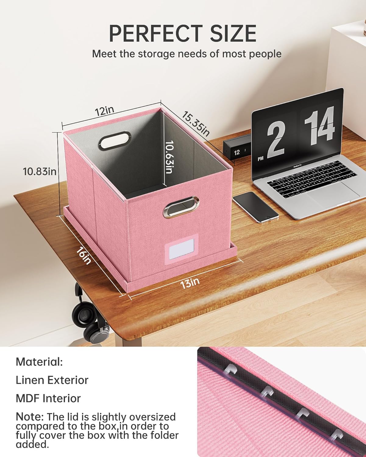 File Organizer, File Box, File Cabinet for Letter File Folder Storage, Portable Storage Bins with Lids for