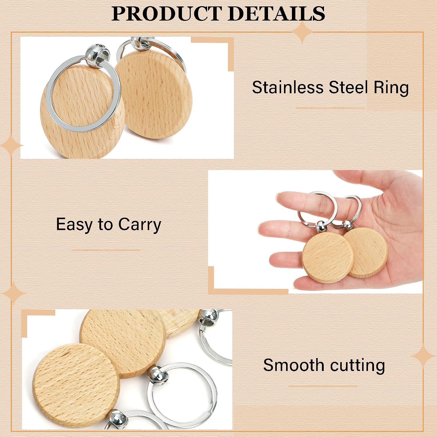 50 Pieces Wood Keychain Blanks, Round | Unfinished Wood Key Chain Crafts with Rings, Laser Engraving Blanks Key Tag