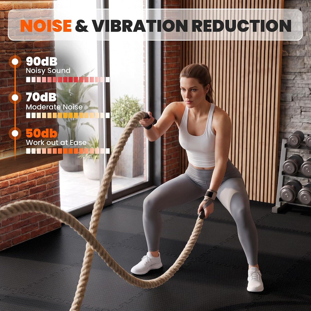 0.56" Thick 48 Sq Ft Rubber-Textured Gym Flooring for Home Gym