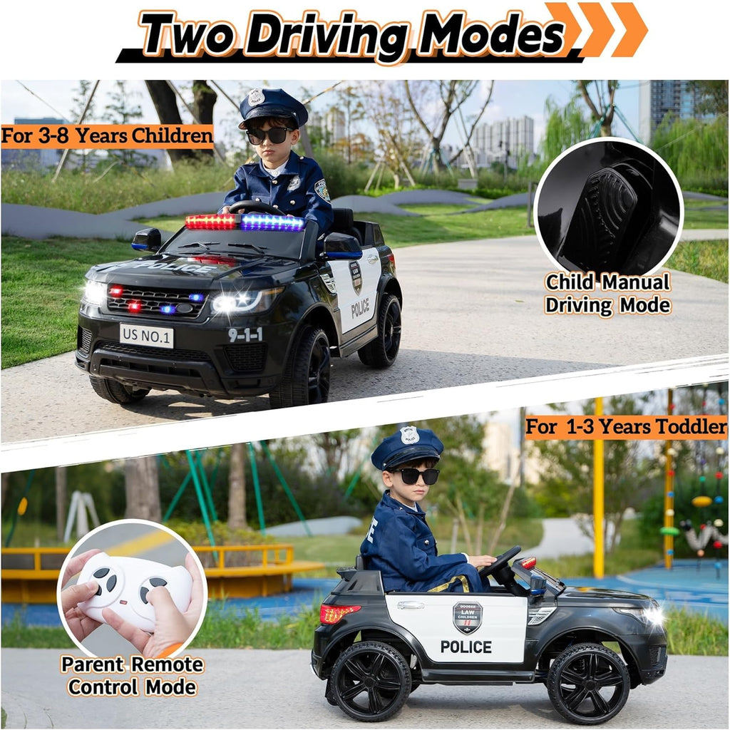 12V Police Ride-On Toy Electric Car for Kids 1-8 to Drive | Battery Powered Cop Truck with Blutooth, Remote Control