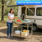 Utility Sink Stainless Steel,Freestanding Single Bowl Kitchen Sink,Outdoor Sink Station with Hose Hook Up,Hot & Cold