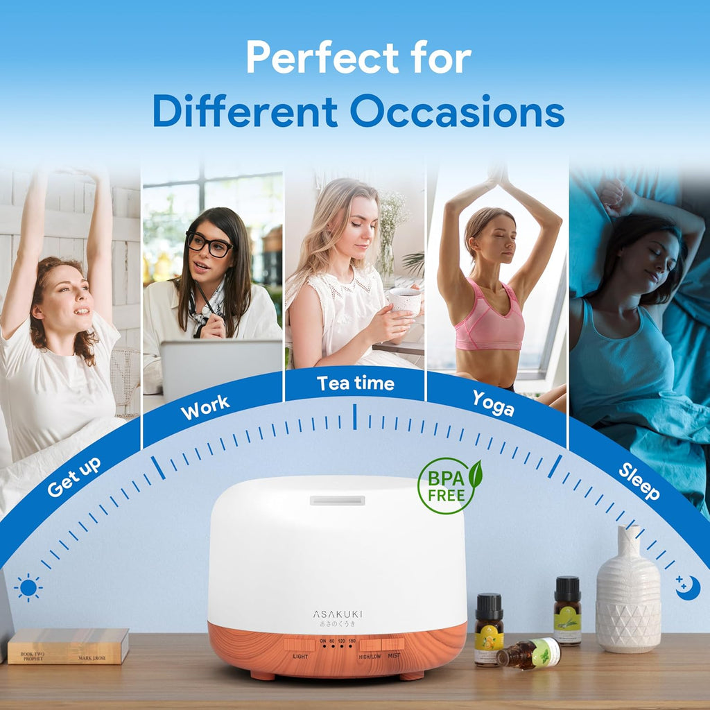 Essential Oil Diffuser for Home, 500ML Aromatherapy Humidifier | with Remote Control, 7 Color LED Lights, Quiet Cool