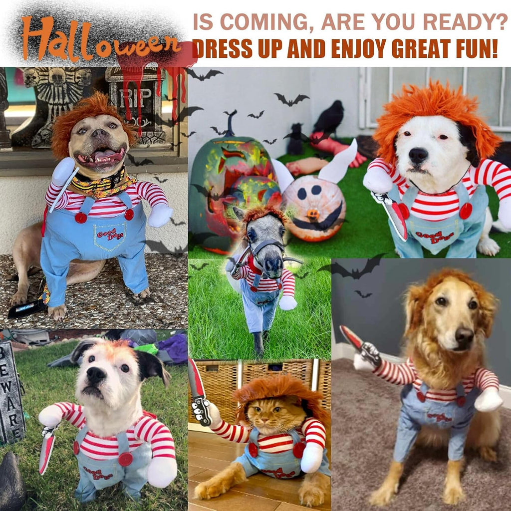 Deadly Doll Pet Costume, Funny Dog Cosplay Halloween Costume, Cute Clothes for Small to Large Dogs & Cats, Puppy