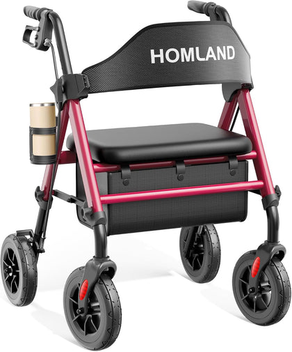Walkers for Seniors with Seat, Foldable Rollator Walker, Reinforced Aluminum Frame, 8" Big Rubber Wheels for All