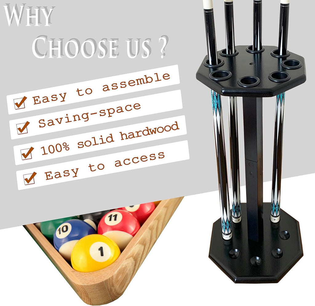 Freestanding Billiard Cue Rack, Pool Table Accessories Hold 8 Cues, Pool Cue Stick Holder, Wooden Floor Stand Pool