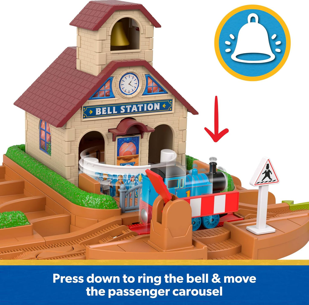 Thomas & Friends Bell Station Playset & Push-Along Thomas Toy Train | Includes 1 Engine & Track with Train-Play