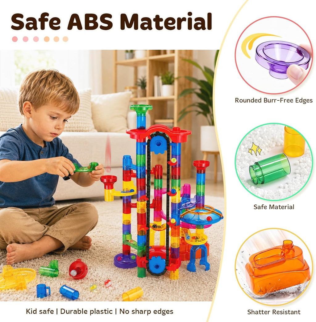 171Pcs Motorized Elevator Marble Run with Glow Marbles for Kids