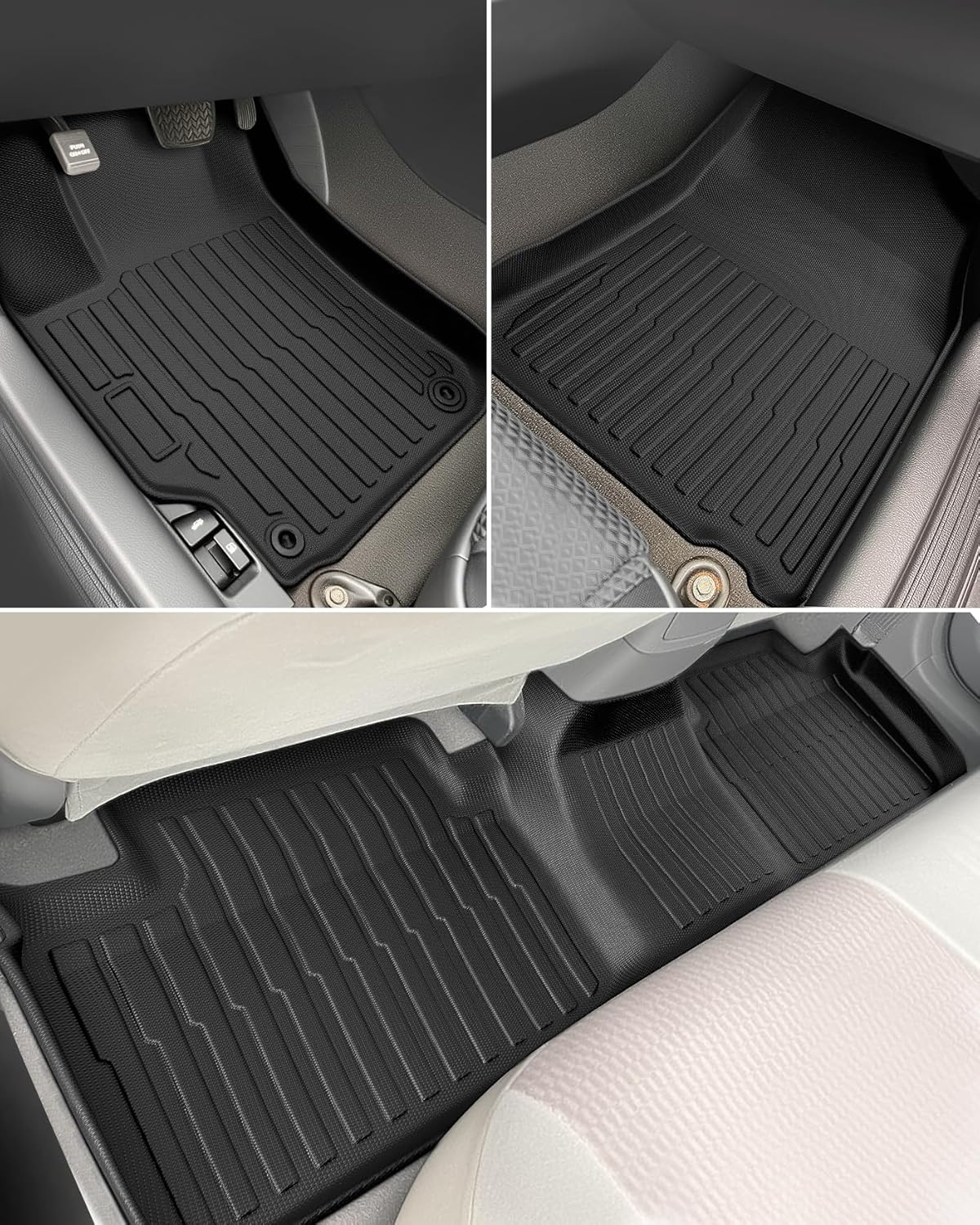 Car Floor Mats for Toyota Camry: 2007-2011 All Weather Interior Accessories, TPE Tech Rubber Black Front Rear Liners