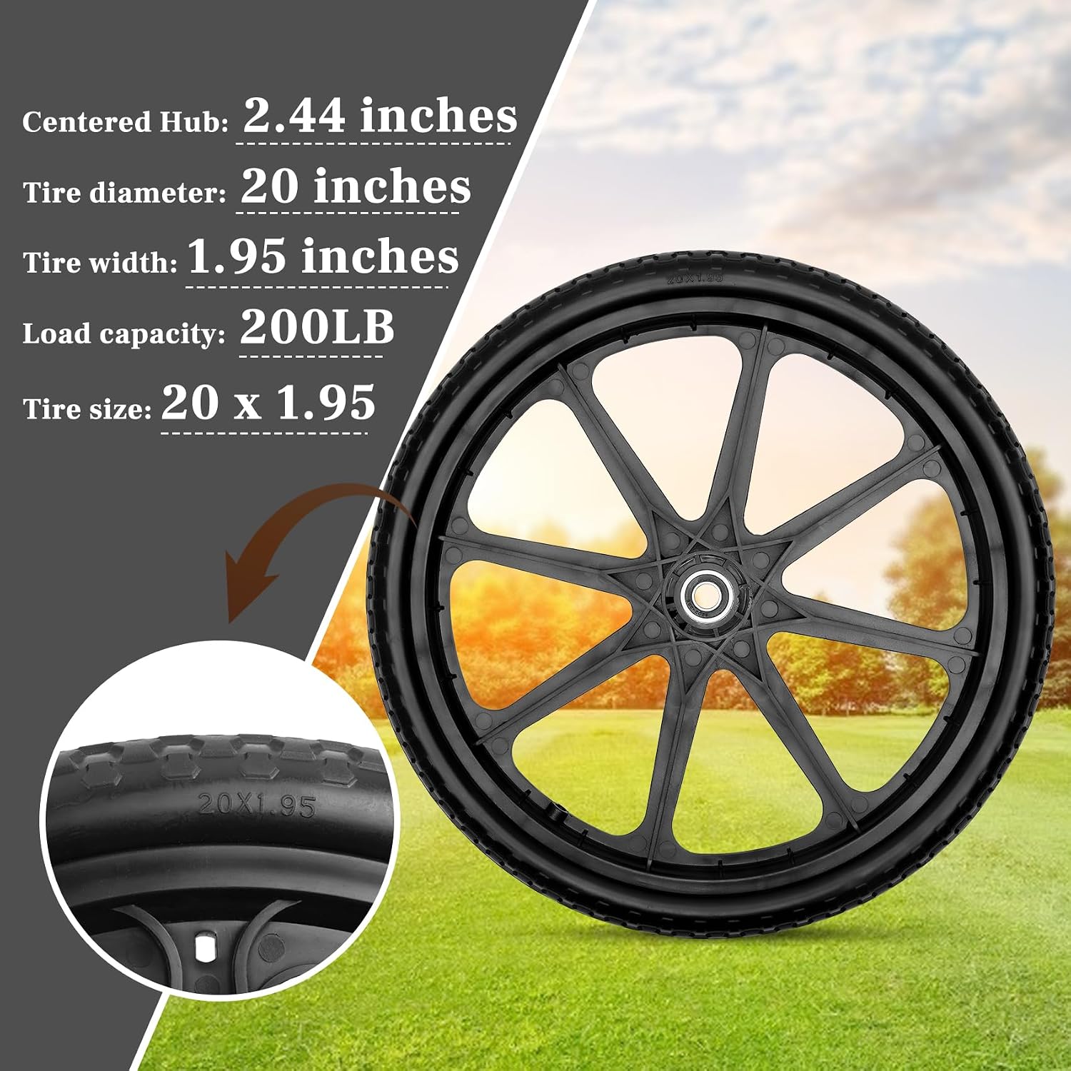 Upgraded 20" Flat Free Wheels Compatible with rubbermaid Wheelbarrow Tires, 20" Flat Free Tires with 5/8" and 3/4"
