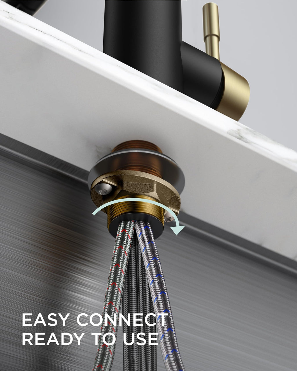 FORIOUS Kitchen Faucets, Pull Down Sprayer, Classic High Arc, Black Gold