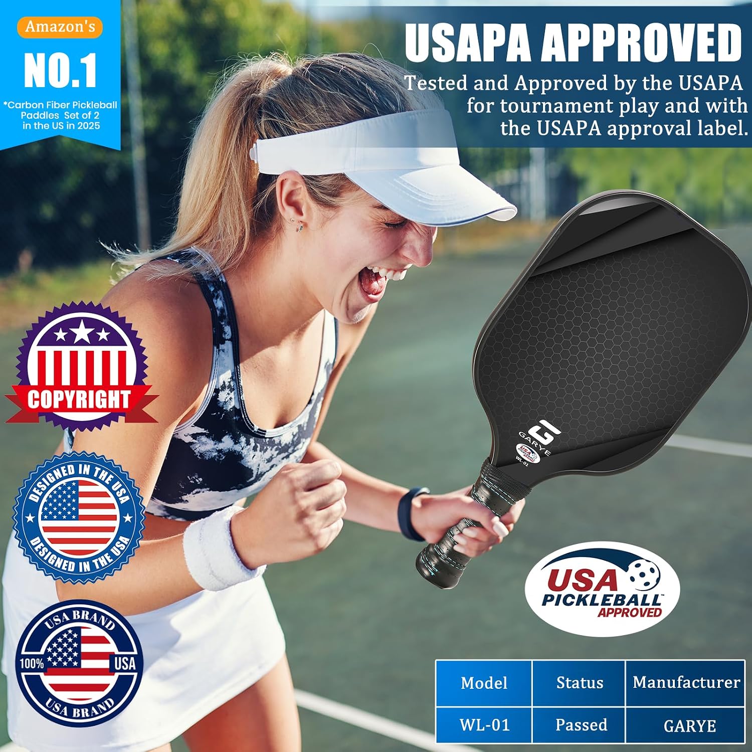 Pickleball Paddles Set of 2/4, USAPA Approved Carbon Fiber Pickleball Set, Lightweight Pickle Ball Rackets 2/4 Pack