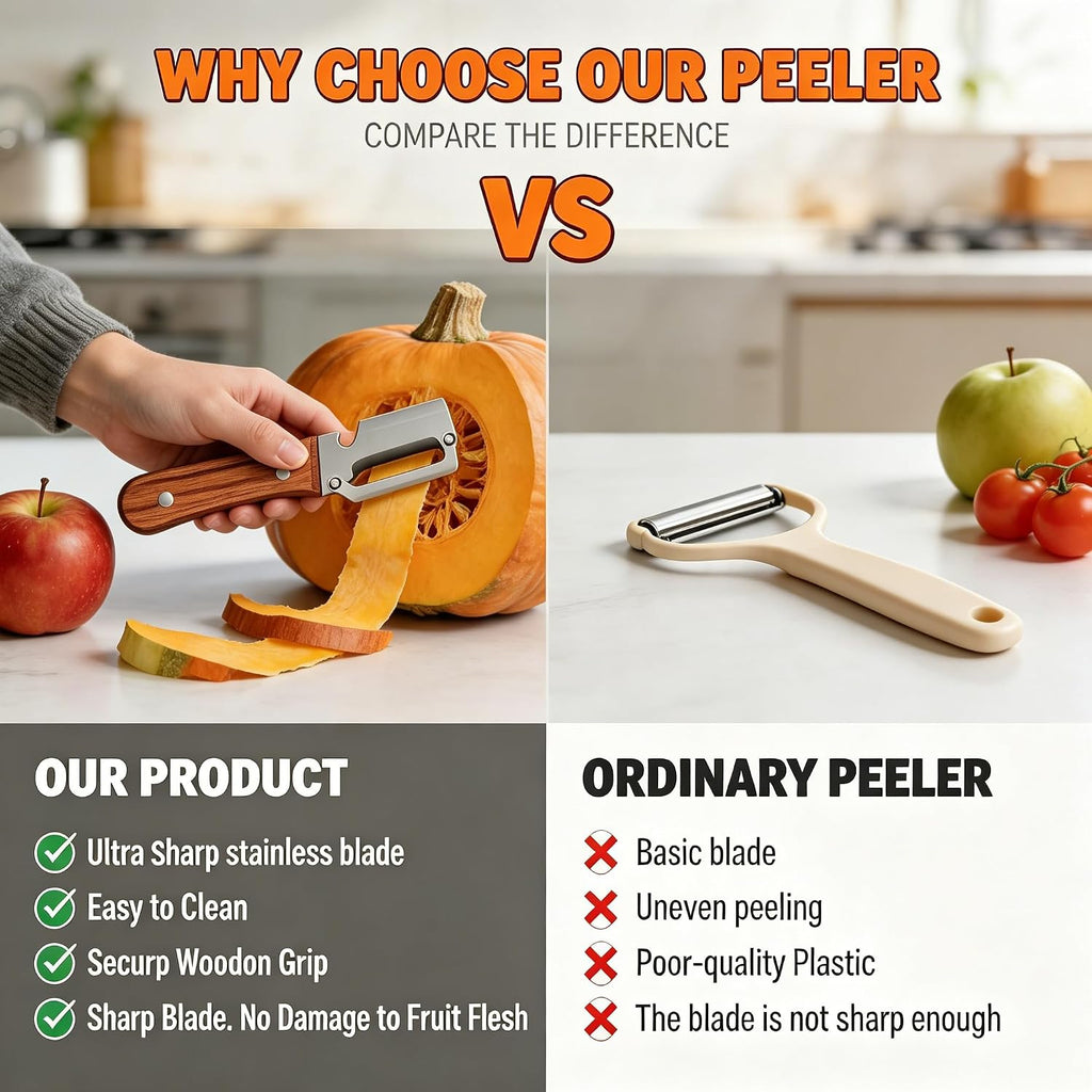 Vegetable Peeler 2 Pack, Multifunctional Stainless Steel Peeler with Wooden Handle and Bottle Opener - 2 in 1 Ultra