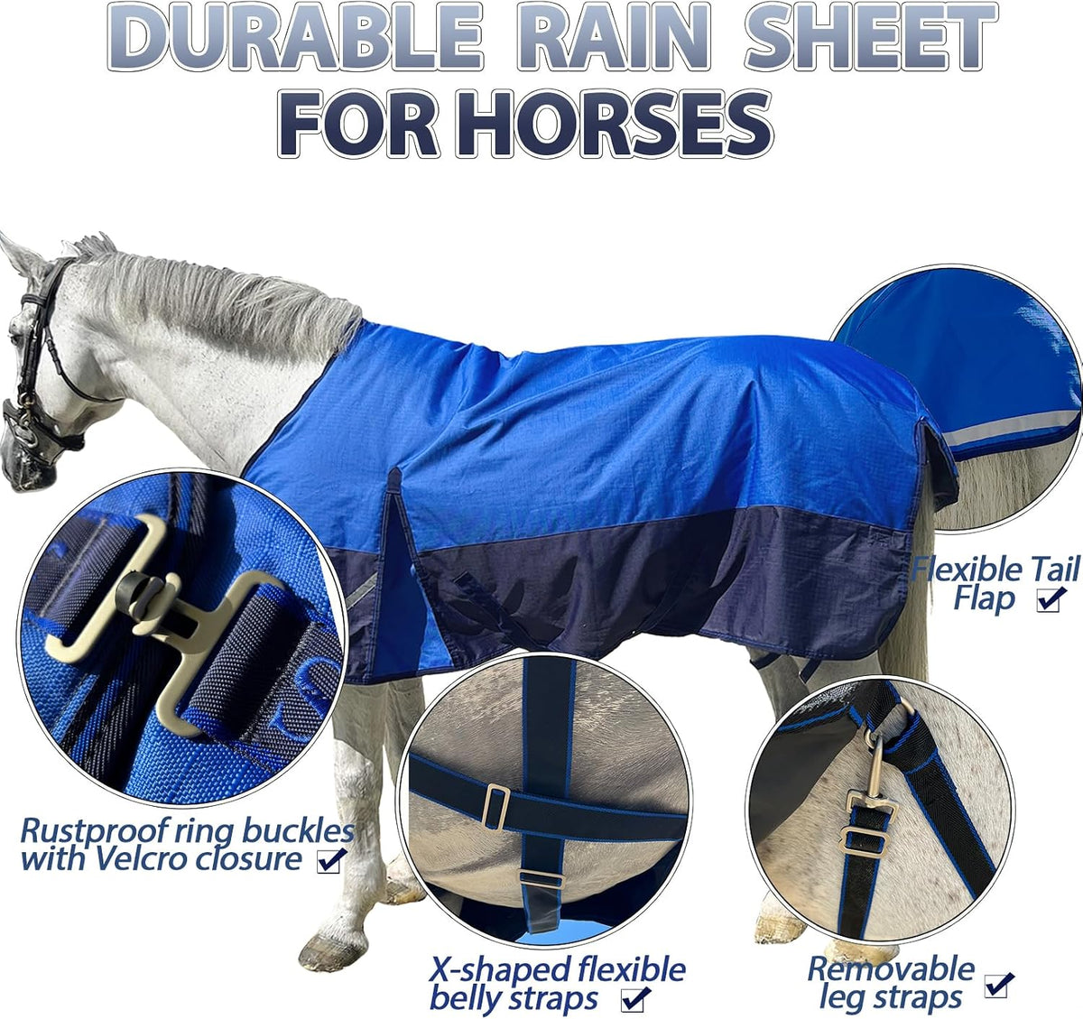 1200D Fall Horse Turnout Sheet (0g No Fill) Horse Blanket,Dark Blue 69''