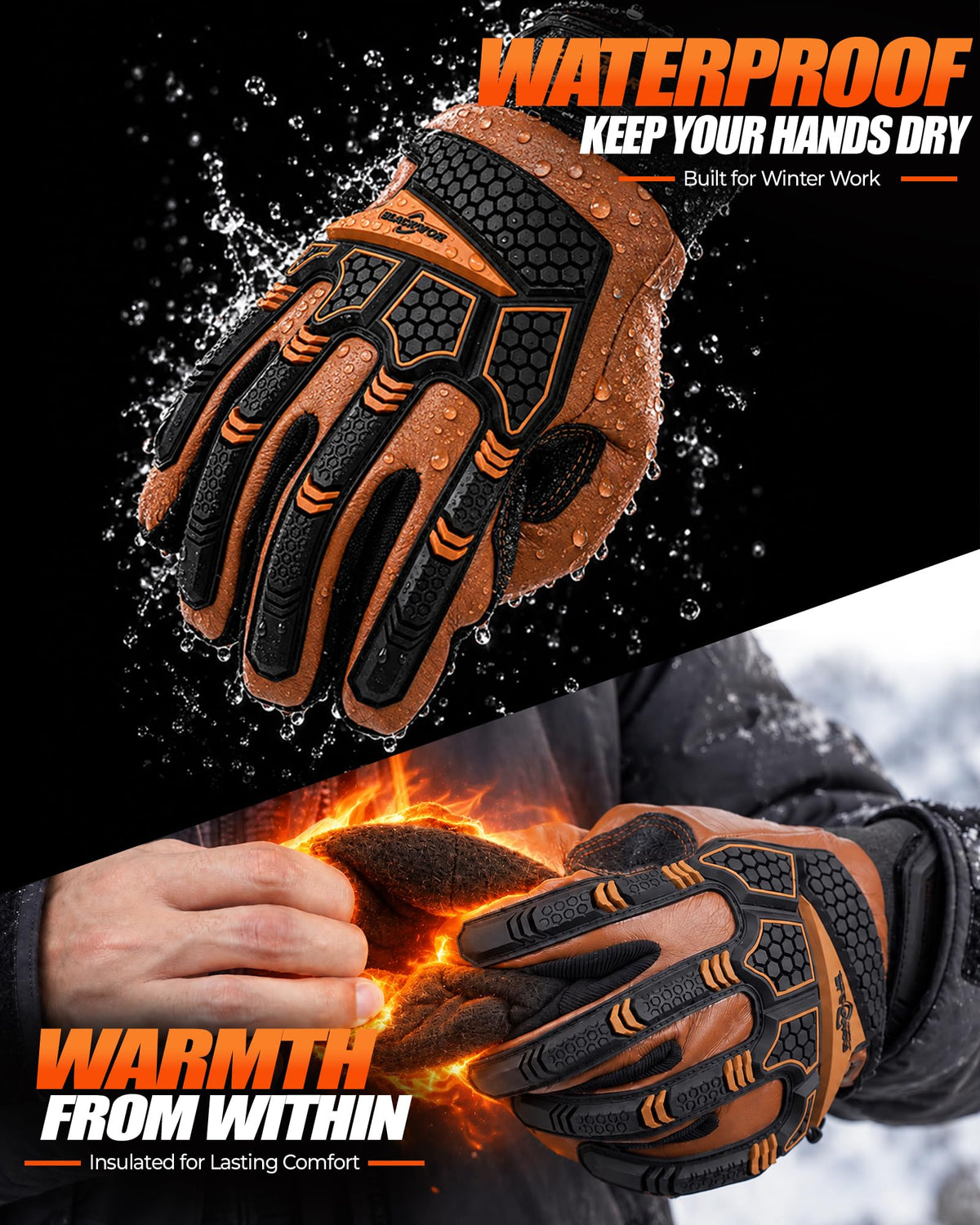 Winter Work Gloves for Men, Impact Mechanic, Insulated, Waterproof