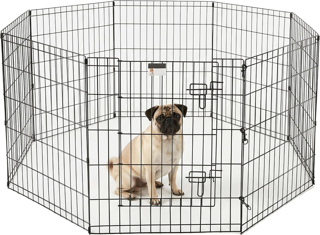 Dog Playpen - Foldable Metal Exercise Puppy Play Pen with 8 24x30in Panels - Indoor/Outdoor Pen with Door for Dogs