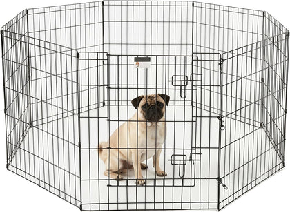 Dog Playpen - Foldable Metal Exercise Puppy Play Pen with 8 24x30in Panels - Indoor/Outdoor Pen with Door for Dogs