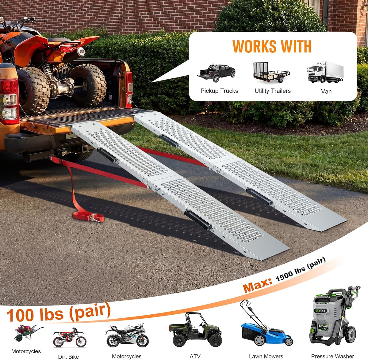 Loading Ramps 2Pcs for Pickup Trucks, Lawn Mover, Motorcycle, 67" ATV Ramps