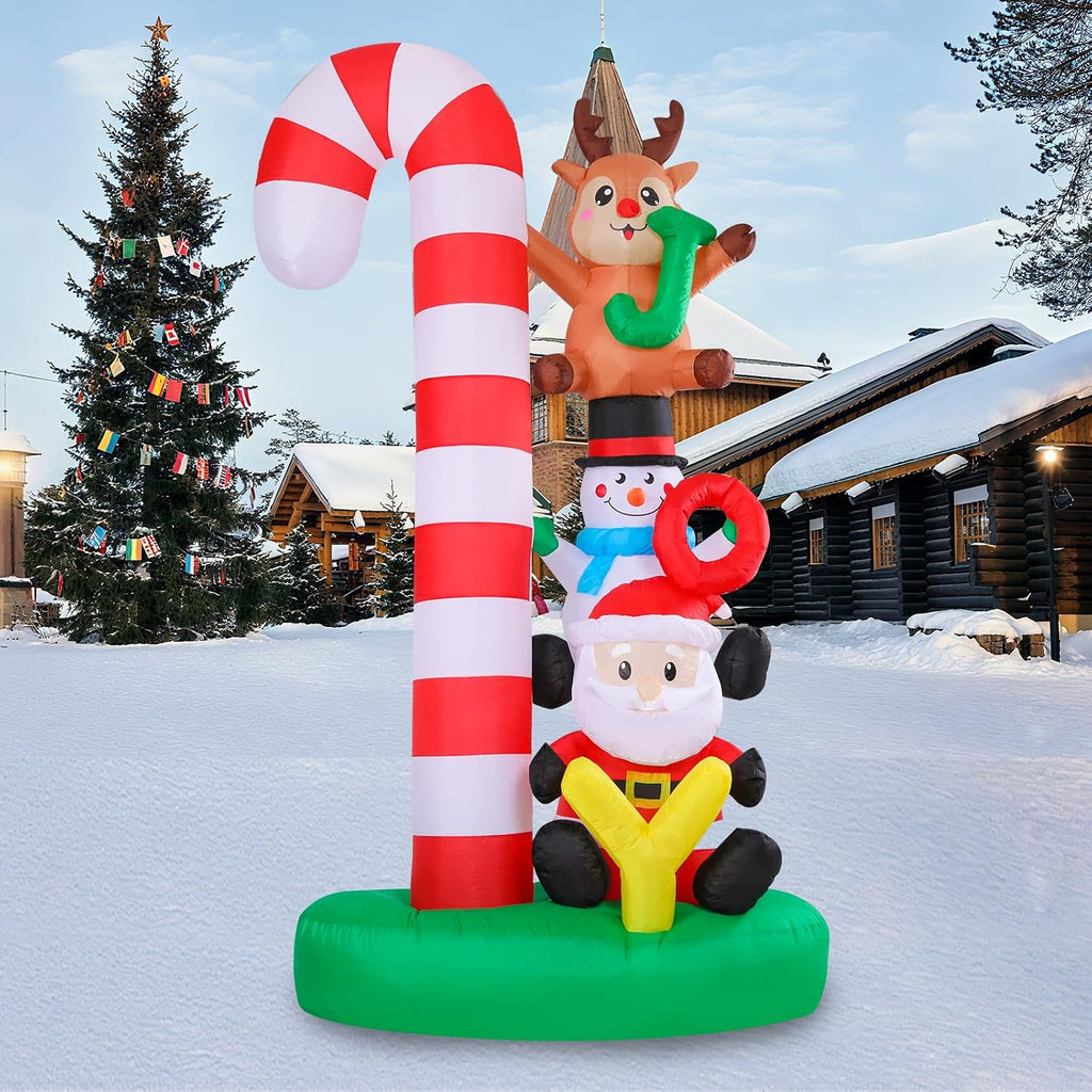7.8 FT Candy Cane Christmas Inflatable Outdoor Holiday Decoration | Waterproof , Christmas JOY Blow Up, Built-in LED