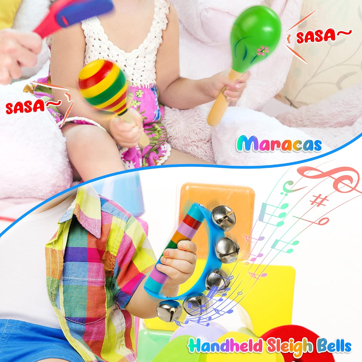 Kids Musical Instruments, Montessori Wooden Musical Toys for Toddlers | 12 PCS Educational Baby Musical Toys