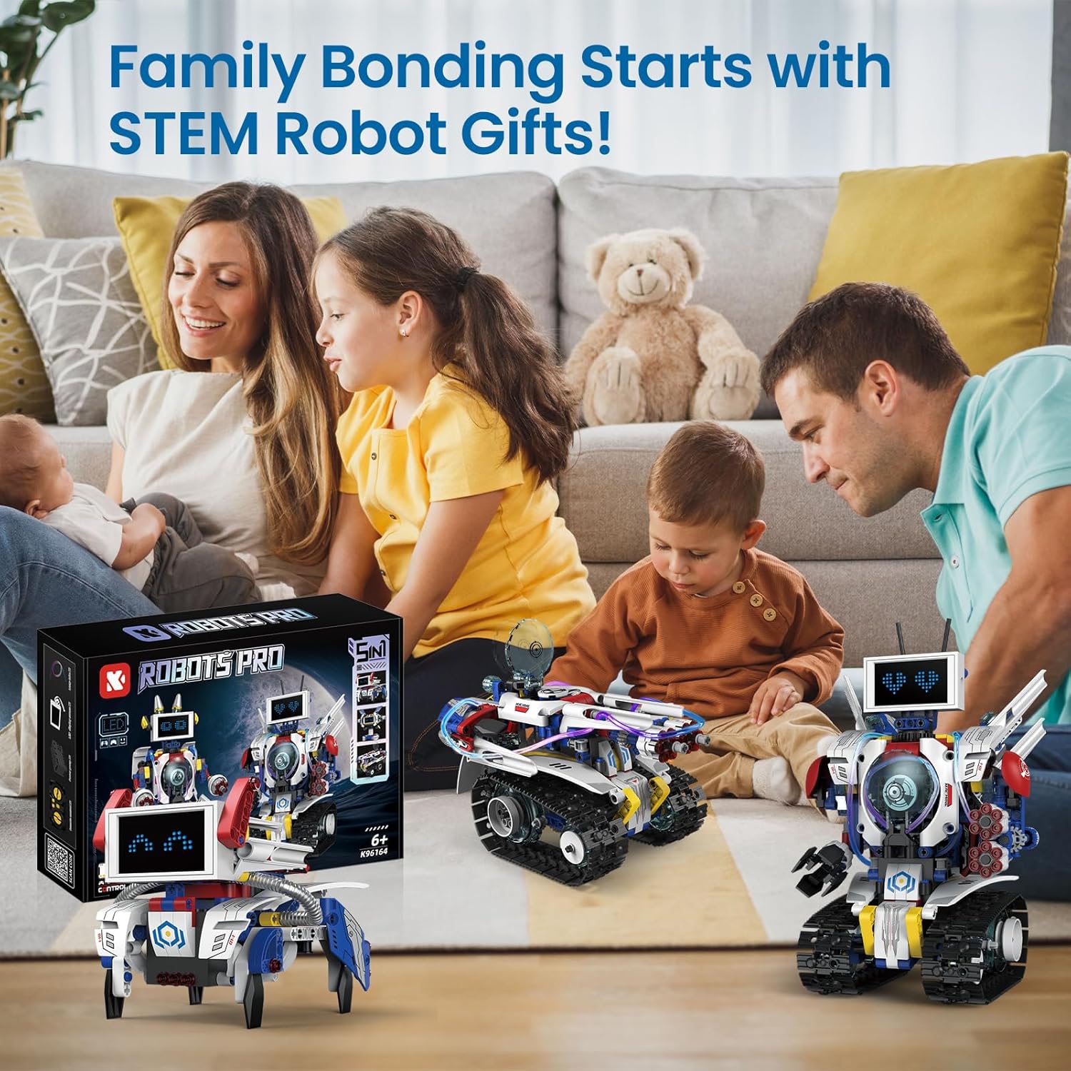 STEM Robot Building Kit for Kids Ages 6-16 | 603 PCS 5-in-1 | 4 Control Modes | APP & Remote Control | Rechargeable