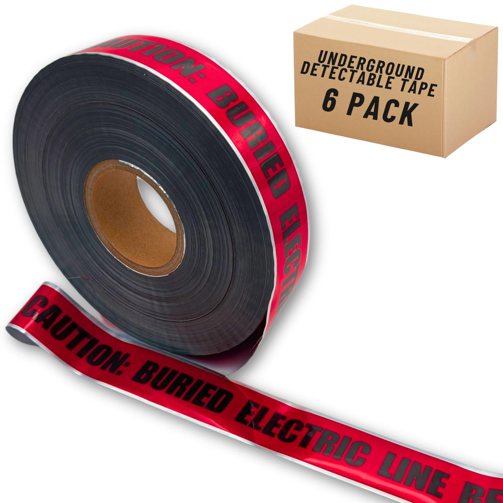 Buried Electrical Line Caution Tape - 6 Roll Pack - Detectable Underground Tape - 2 Inch x 1000 Ft Length, 4 Mil
