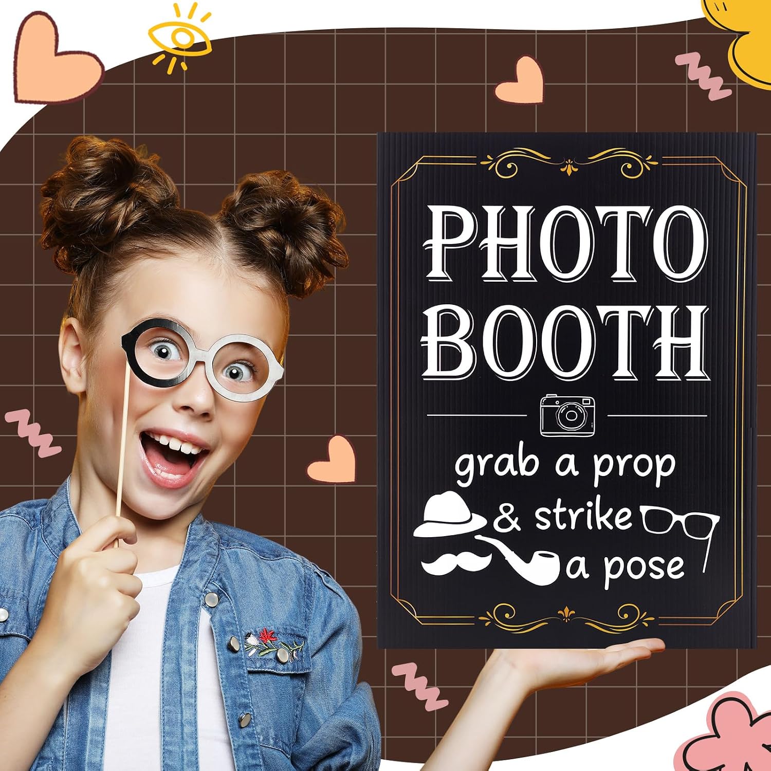 Happiness Photo Booth Sign with Stand Retro Party Photo Frame Props