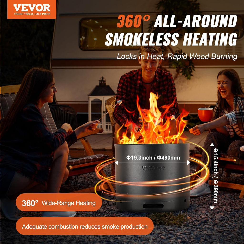 Smokeless Fire Pit Stove Bonfire, H: 15.4 in x Dia: 19.3 in,Wood Burning Fireplaces with Removable Ash Pan, SUS430