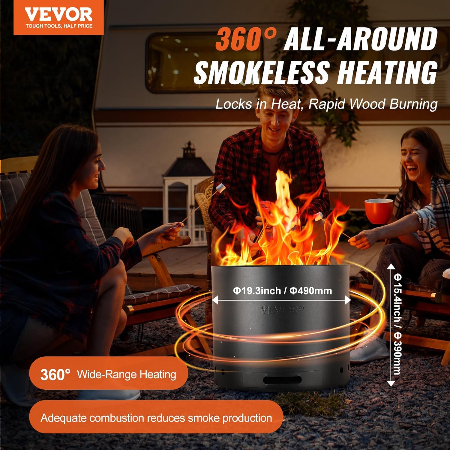 Smokeless Fire Pit Stove Bonfire, H: 15.4 in x Dia: 19.3 in,Wood Burning Fireplaces with Removable Ash Pan, SUS430