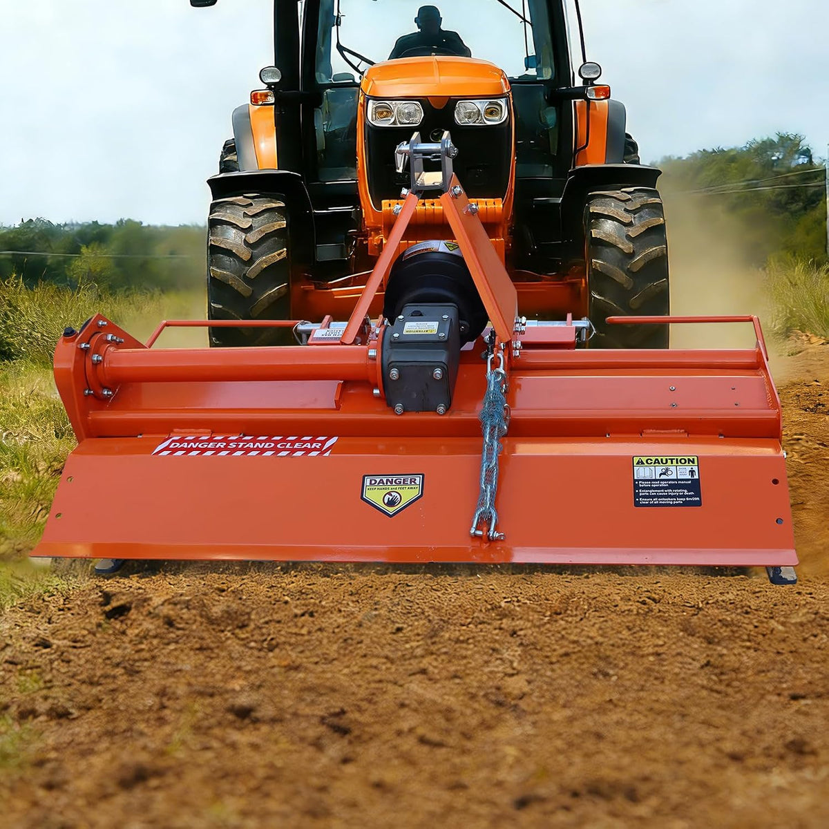 53'' 3 Point Rotary Tiller Attachment, 540 RPM Gearbox, Replaceable L-Shaped Tines, 3/4/5" Adjustable Tilling Deep