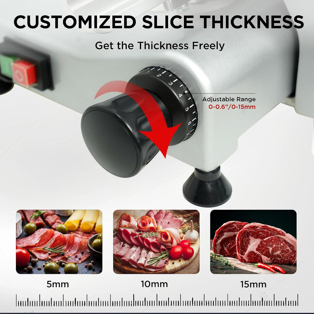10" Commercial Meat Slicer, Electric Deli Slicer Built-in Sharpener