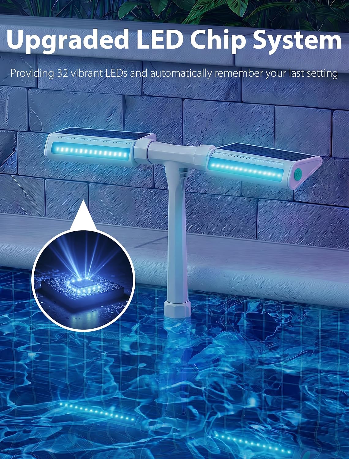 Solar Pool Fountain with Lights for Above Ground & Inground，White | Solar Powered Height Upgrade, 10-Color LED, 4