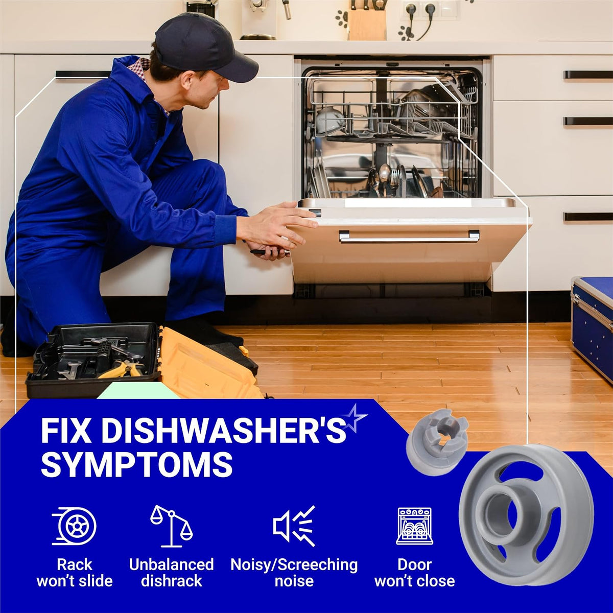 BlueStars 8 Packs WD12X10231 Dishwasher Lower Rack Wheel with Stud